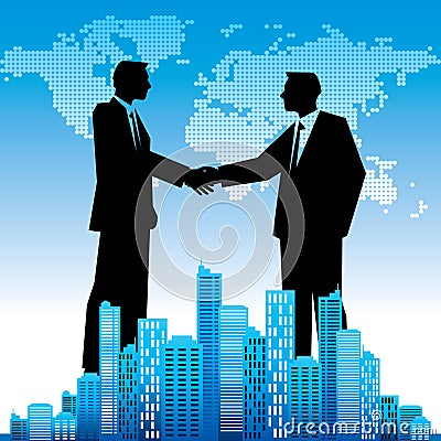 Global business background, with businessmen handshaking Vector Illustration