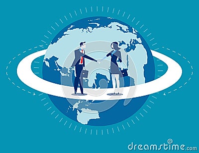 Global business. Businessperson greet. Vector Illustration