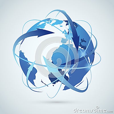 Global business idea - earth arrows paths Vector Illustration