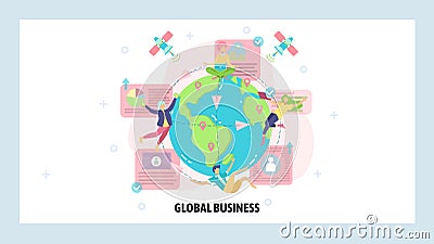 Global business and multinational corporation. International communication, business team, satellite network. Vector web Vector Illustration