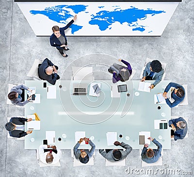Global Business Presentation in a Contemporary Office Stock Photo