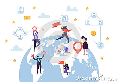 Global Business Social Profile Connection. Worldwide Businessman Communication Network Concept. Earth Globe Design Vector Illustration