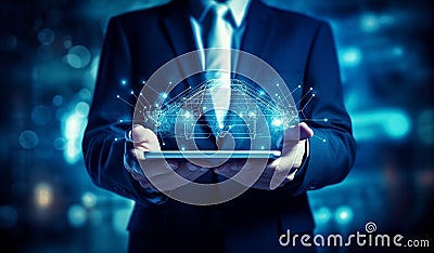 Global business structure of Social media networking. Digital customer service, social media marketing. Generative AI Stock Photo