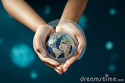 Global care Female hands cradle the Earth symbol for sustainability Stock Photo