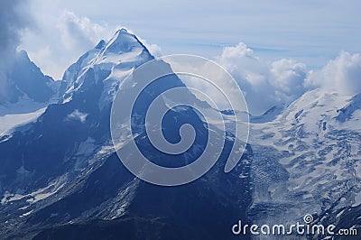 Global clima change: Glacier at Bernina-Peak, Upper Engadin, GraubÃ¼nden, Swiss Alps. Stock Photo