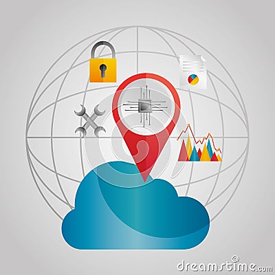 Global cloud data storage pointer tools Vector Illustration