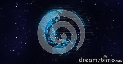 Global Communication Concept, The Earth Rotating With Node The Blue Marble. Earth Rotating Animation Social Future Stock Photo