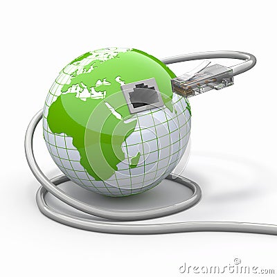 Global communication. Earth and cable, rj45. Stock Photo