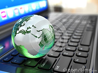 Global communications. Earth on laptop keyboard. Stock Photo