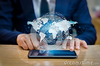 Global Communications Map Binary Smart Phones and Globe Connections Uncommon communication world Internet Business people press th Stock Photo