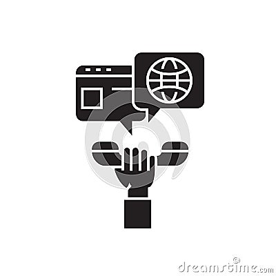 Global conference black vector concept icon. Global conference flat illustration, sign Vector Illustration