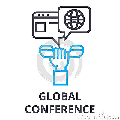 Global conference thin line icon, sign, symbol, illustation, linear concept, vector Vector Illustration