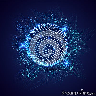 Global connection hi-tech technology concept based matrix coding background. Cartoon Illustration