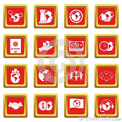 Global connections icons set red Vector Illustration