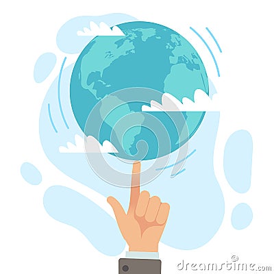 Global control. Person twisting planet on finger. International management. Leadership and authority. World government Stock Photo