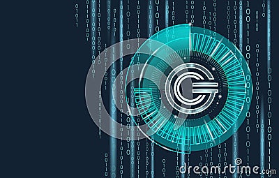 Global cryptocurrency GCC coin geometric glowing symbol. 3d render hud target display digital electronic banking future Vector Illustration