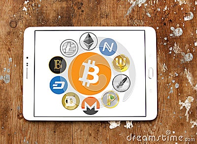 cryptocurrency icons , bitcoin Editorial Stock Photo