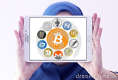 cryptocurrency icons , bitcoin Editorial Stock Photo