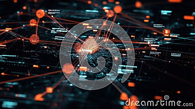 Global cyber security network protecting data flow across continents Stock Photo