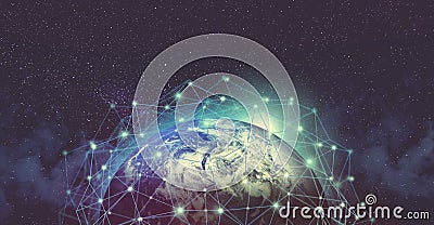 Global networking information mesh around planet Earth Stock Photo