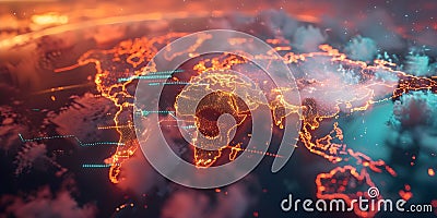 Global Data Transfer: A Conceptual World Map of Cloud Computing Technology. Concept Cloud Stock Photo