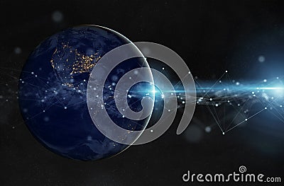Global datas exchanges and connections system over the globe 3D rendering elements of this image furnished by NASA Stock Photo