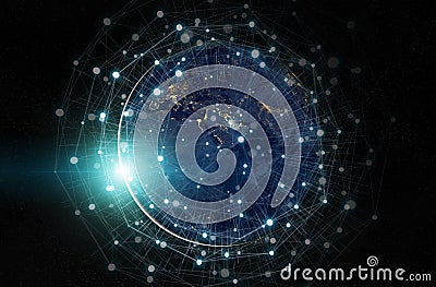 Global datas exchanges and connections system over the globe 3D rendering elements of this image furnished by NASA Stock Photo