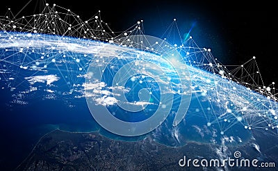 Global datas exchanges and connections system over the globe 3D rendering elements of this image furnished by NASA Stock Photo