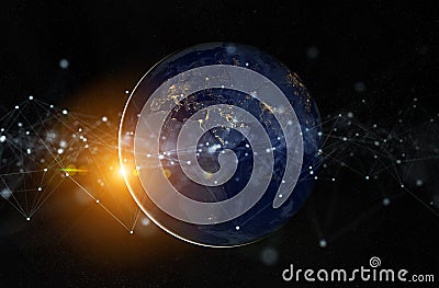 Global datas exchanges and connections system over the globe 3D rendering elements of this image furnished by NASA Stock Photo