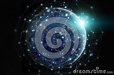 Global datas exchanges and connections system over the globe 3D rendering elements of this image furnished by NASA Stock Photo