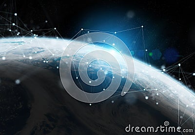 Global datas exchanges and connections system over the globe 3D rendering elements of this image furnished by NASA Stock Photo