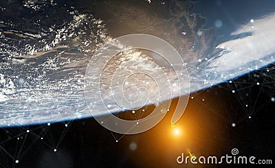 Global datas exchanges and connections system over the globe 3D rendering elements of this image furnished by NASA Stock Photo