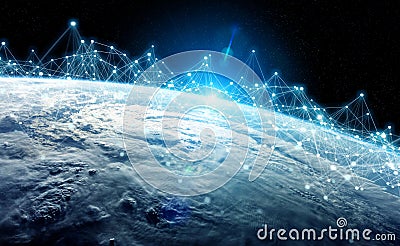Global datas exchanges and connections system over the globe 3D rendering elements of this image furnished by NASA Stock Photo