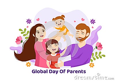 Global Day of Parents Illustration with Importance of Being a Parenthood and its Role in Kids in Flat Cartoon Hand Drawn Vector Illustration