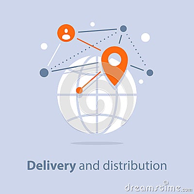 International shipment, global delivery and distribution, travel arrangements Vector Illustration