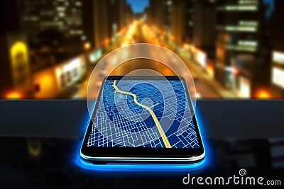 travel direction map gps phone point mobile location car navigation. Generative AI. Stock Photo