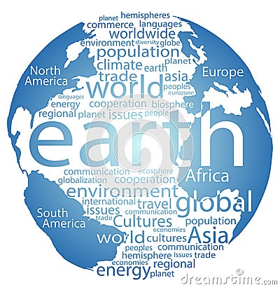 Global earth world word cloud tags Vector Illustration