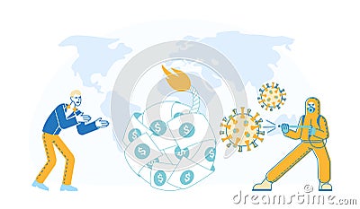 Global Economic Crisis Due to Worldwide Pandemic. Trade Markets and Finance Decrease Vector Illustration