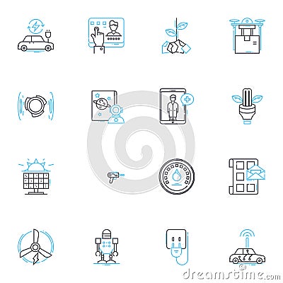 Global economy linear icons set. Interconnectedness, Trade, Exchange, Interdependence, Competition, Inflation, Growth Vector Illustration