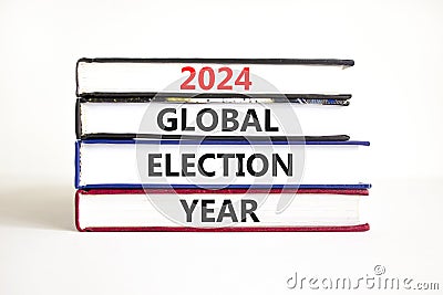 2024 global election year symbol. Concept words 2024 global election year on beautiful books. Beautiful white table white Stock Photo