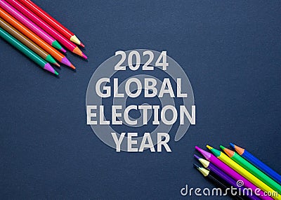 2024 global election year symbol. Concept words 2024 global election year on beautiful black paper. Beautiful black background. Stock Photo