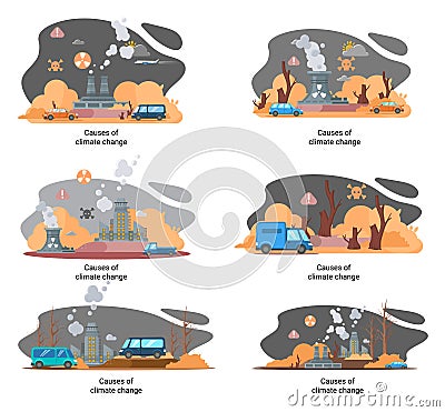 Global environmental problems. Land degradation. Soil erosion, desertification. Climate change metaphor Vector Illustration