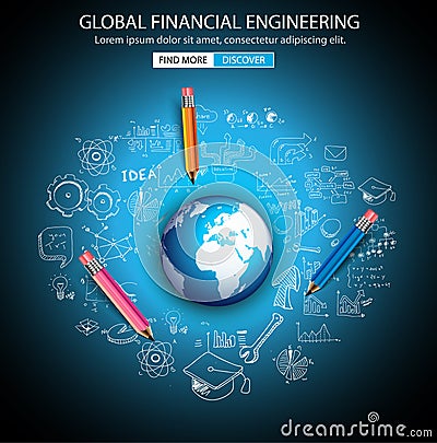 Global Financial Engineering concept with Doodle design style Vector Illustration