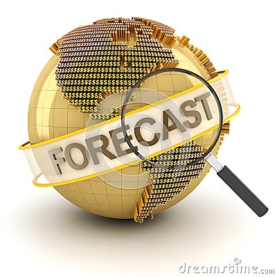 Global financial forecast symbol with globe, 3d Stock Photo