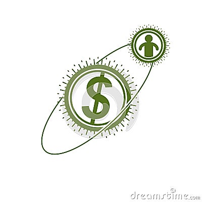 The Global Financial System conceptual logo, unique vector symbol. Dollar signs, circulation of money. Vector Illustration