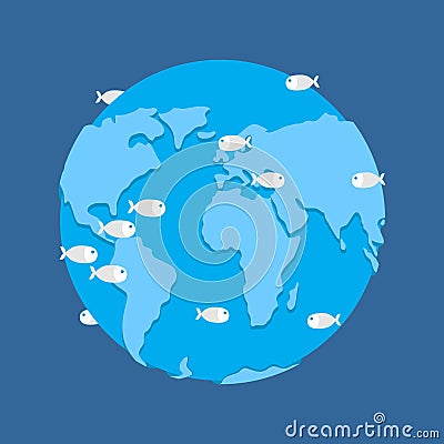 Global Flood. Planet earth under water. disaster apocalypse Vector Illustration