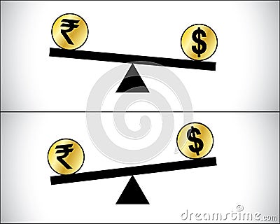 Global Forex Trading - Dollar and Indian Rupee Vector Illustration