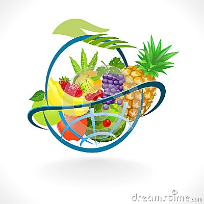 Global Fresh Fruits Basket Vector Illustration
