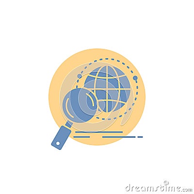 global, globe, magnifier, research, world Glyph Icon Vector Illustration