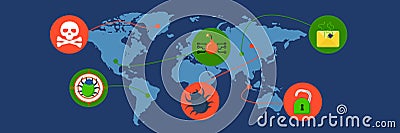 Global hacking atack banner horizontal, flat style Vector Illustration